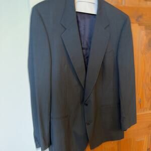 Cachet 2 Piece Men’s 100% Wool Suit Blue Black Check Sz 46W Lined Made In Canada